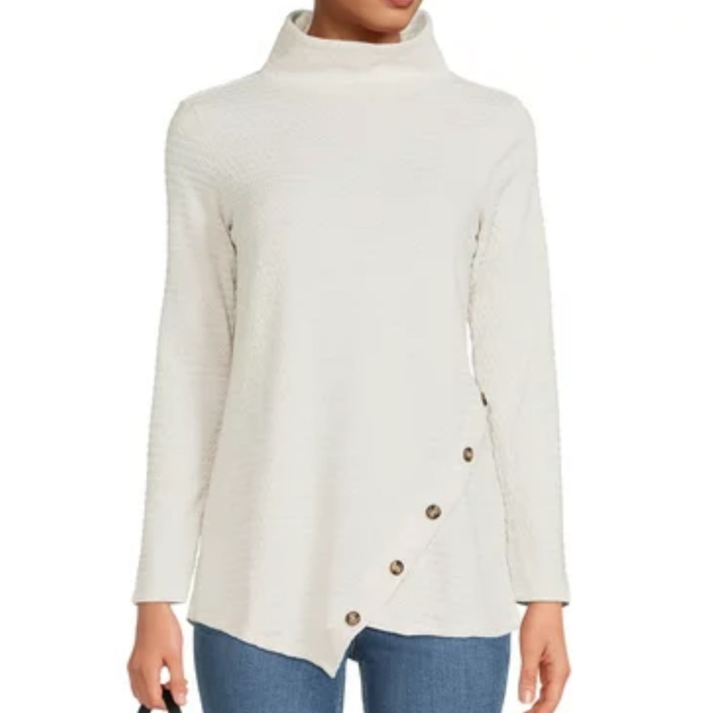 NWT NewYork Laundry turtle neck asymmetric sweater, ivory, size S